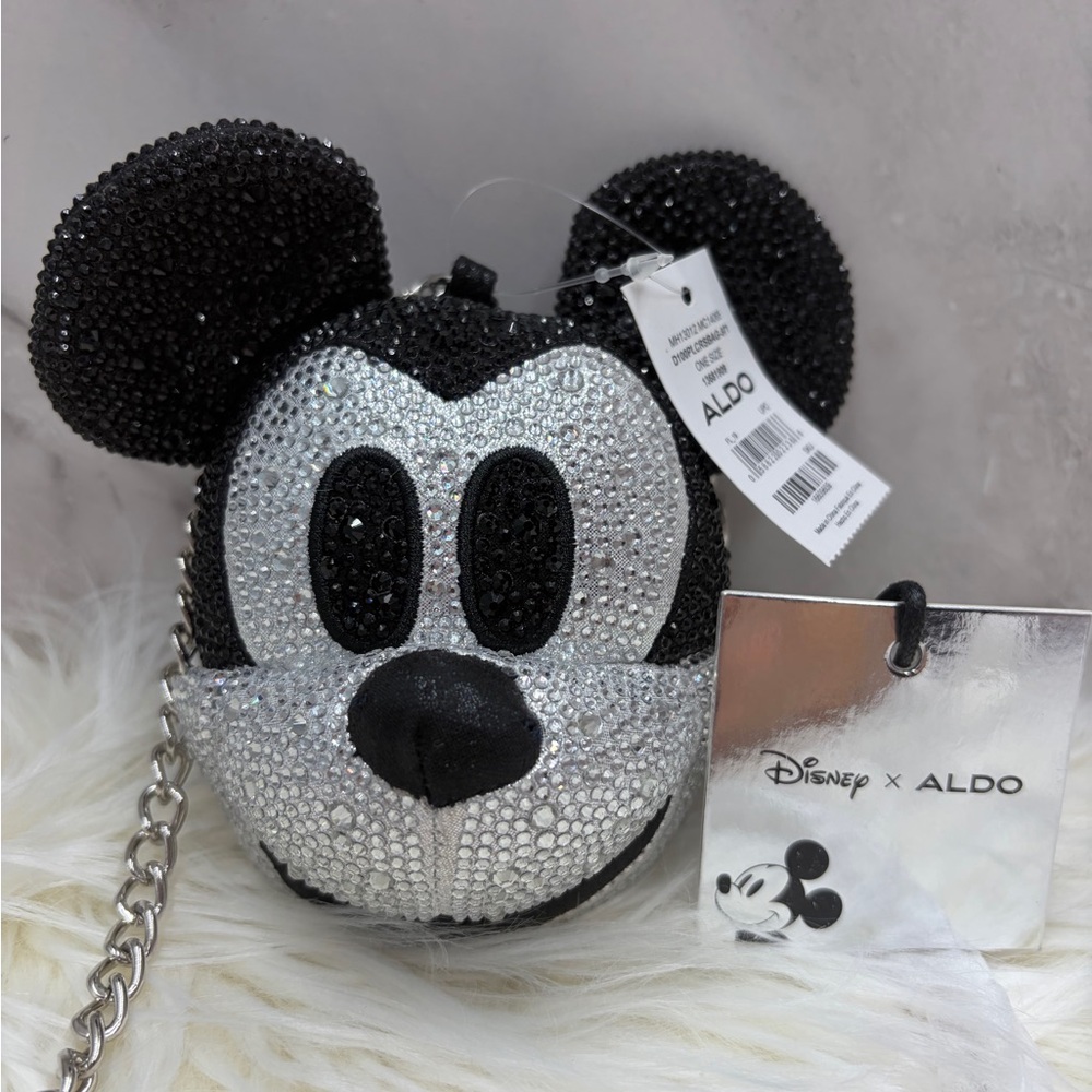 Aldo x Disney Black & Silver Crystal Mickey Crossbody Bag